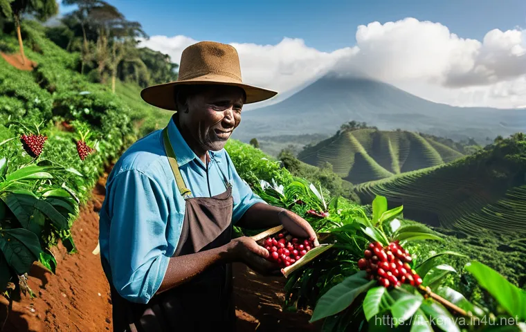 케냐의 주요 수출품 - **Prompt for Kenyan Coffee:**
    "A wide, cinematic shot capturing the sprawling, vibrant green cof...