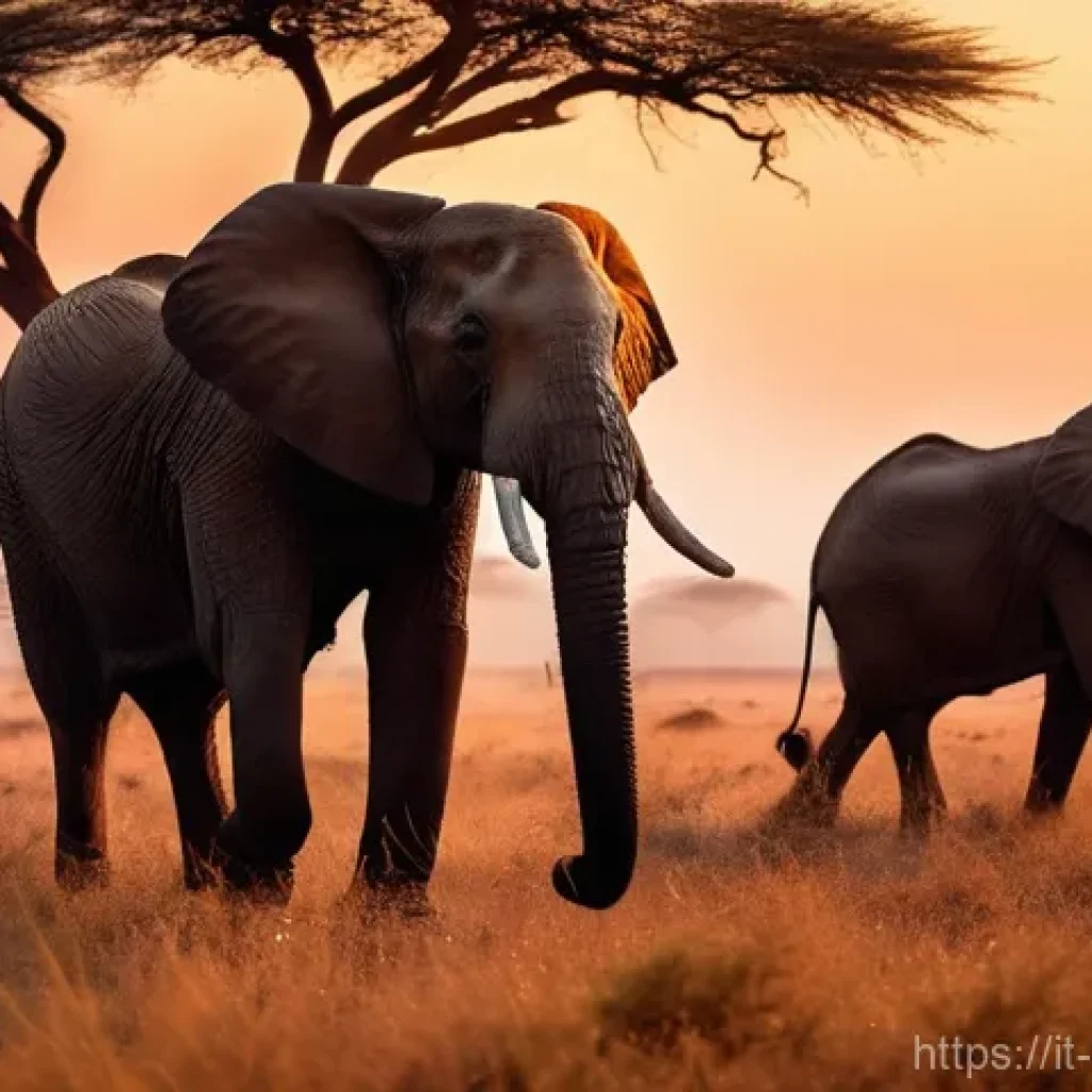 케냐에서 사파리 사진 찍는 법 - **Prompt:** A majestic elephant herd walking across the vast African savanna at sunrise. The sky is ...