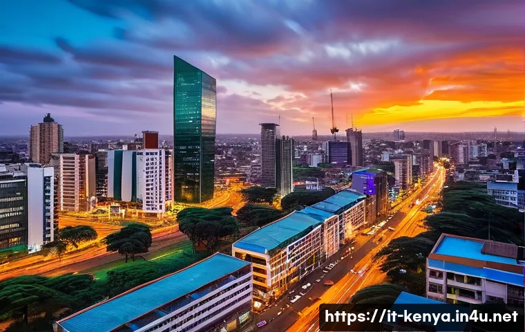 케냐 도시 개발 현황 - **Nairobi: The Modern African Metropolis in Motion**
    A dynamic, wide-angle shot of Nairobi's bus...