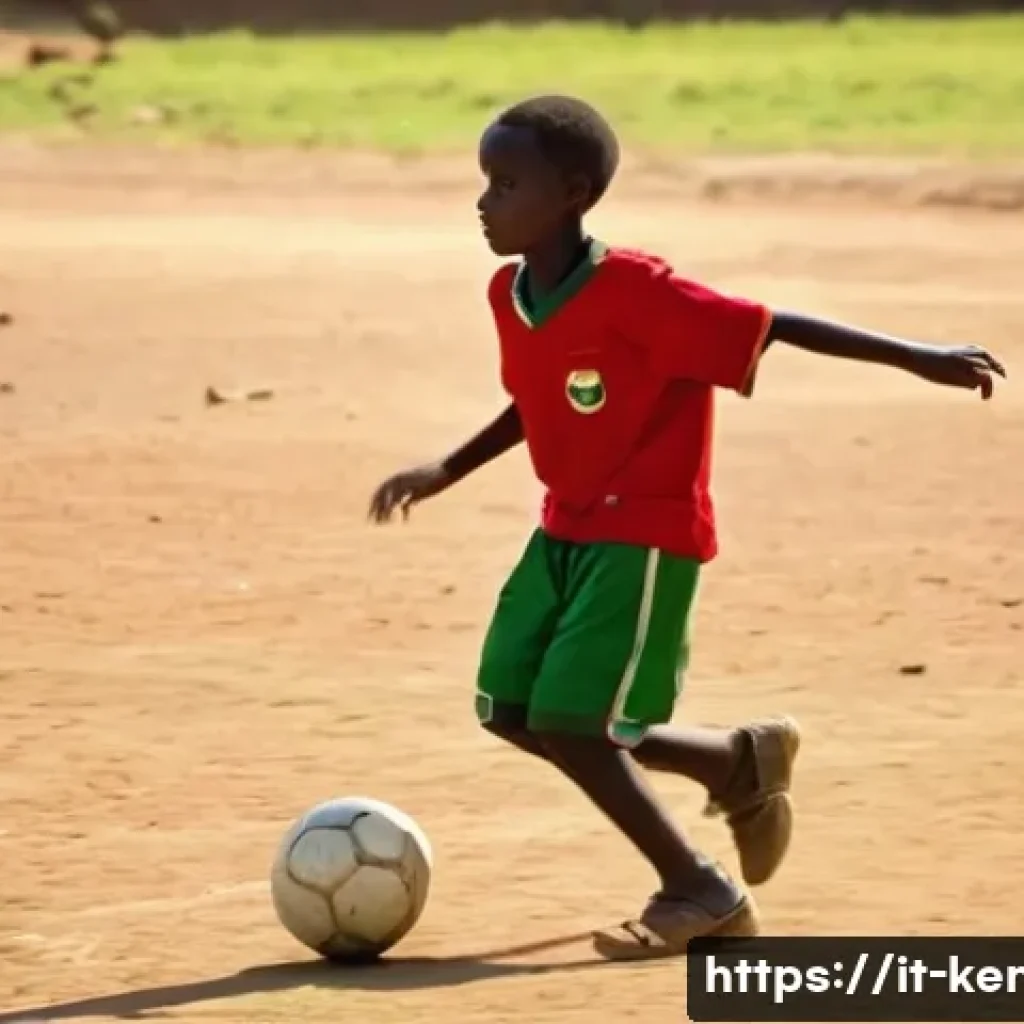케냐 축구 국가대표팀 - **Prompt 1: Rising Star on a Dusty Pitch**
    A dynamic, medium shot of a young Kenyan male footbal...