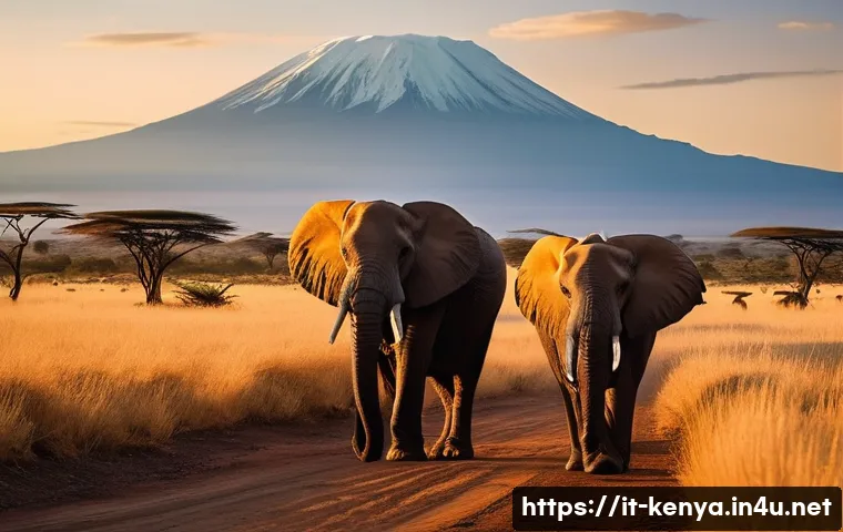 케냐의 빅파이브 동물 - **Amboseli Elephants with Kilimanjaro at Golden Hour**
    "A breathtaking scene in Amboseli Nationa...